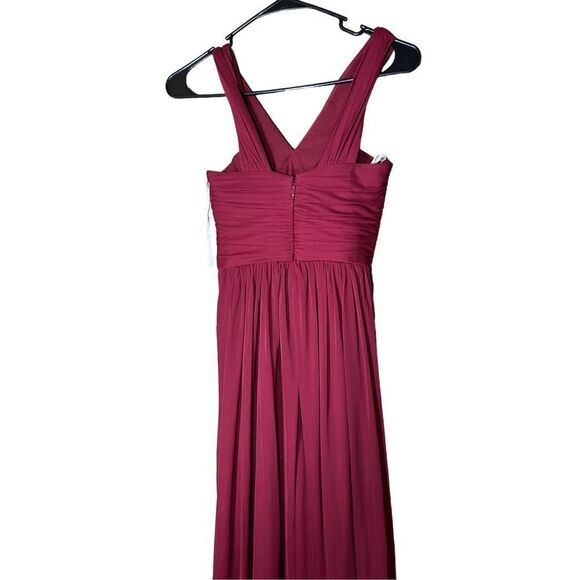Dessy Girl Chiffon Knit Halter Full Length Burgundy Dress Junior Size 6 - Picture 6 of 9